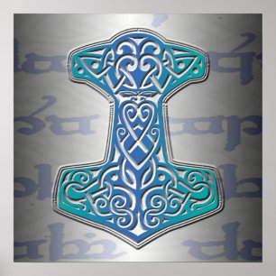Blue Mjölnir over Tengwar Poster