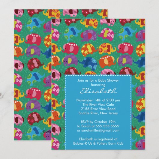 Blue Mod Elephant Boy Baby shower Invitation Kaart (Voorkant / Achterkant)