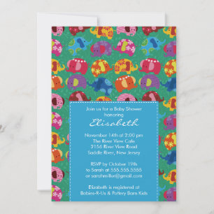 Blue Mod Elephant Boy Baby shower Invitation Kaart