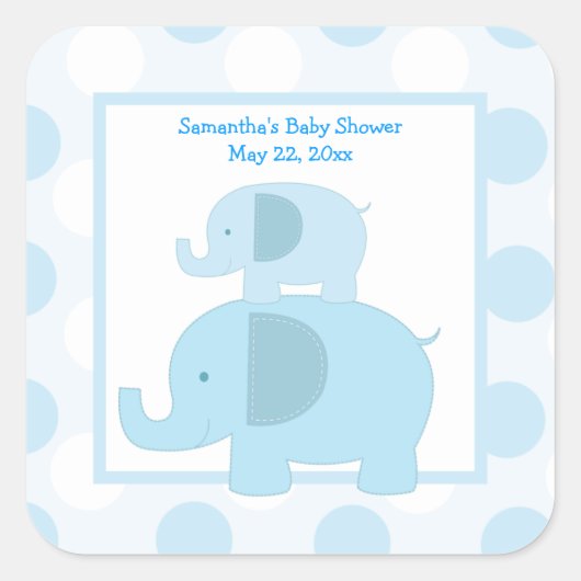 Blue Mod Elephants SQUARE Favor Sticker - Blauw (Voorkant)