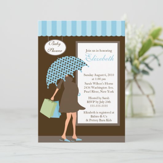 Blue Mod Ma Baby Shoppe Boy Baby shower Kaart (Staand voorkant)