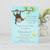 Blue Mod Monkey Boys Birthday Party nodigt uit Kaart (Staand voorkant)