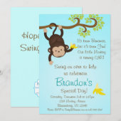 Blue Mod Monkey Boys Birthday Party nodigt uit Kaart (Voorkant / Achterkant)