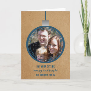 Blue Mod Ornament Holiday Fotokaart Feestdagen Kaart