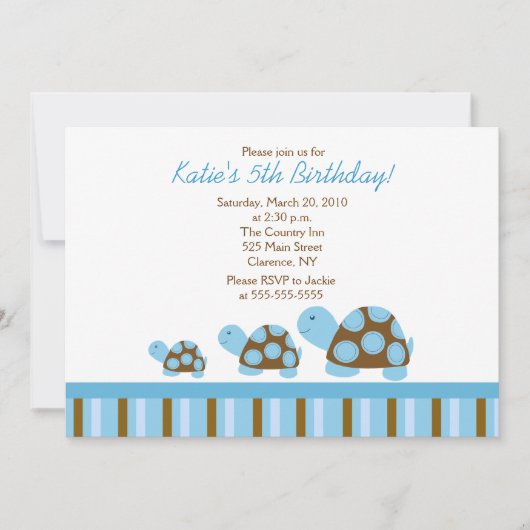 Blue Mod Turtles 5x7 Birthday Uitnodiging (Voorkant)