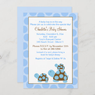 Blue Mod Turtles (Dot) Boy Baby shower Invitation Kaart