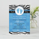 Blue Mod Zebra Print Baby Shower Invitaties Kaart (Staand voorkant)