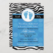 Blue Mod Zebra Print Baby Shower Invitaties Kaart (Voorkant / Achterkant)