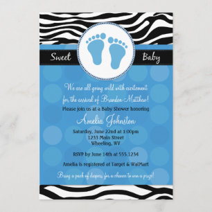 Blue Mod Zebra Print Baby Shower Invitaties Kaart
