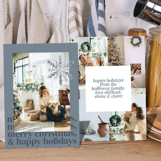 Blue Modern Aesthetic Photo Flat Holiday Kaart