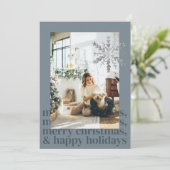 Blue Modern Aesthetic Photo Flat Holiday Kaart (Staand voorkant)