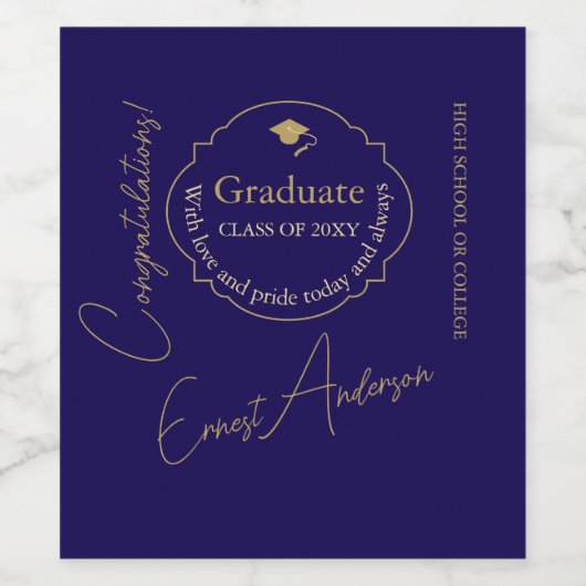Blue Modern Afstuderen Gefeliciteerd Afstuderen Wijn Etiket (Enkel label)