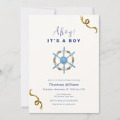 Blue Modern Ahoy Het is een Boy Nautisch Baby show Kaart (Voorkant)
