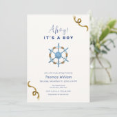 Blue Modern Ahoy Het is een Boy Nautisch Baby show Kaart (Staand voorkant)