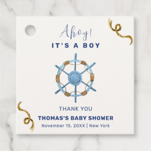 Blue Modern Ahoy Nautical Boy Baby shower Bedankjes Labels