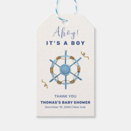 Blue Modern Ahoy Nautical Boy Baby shower Cadeaulabel