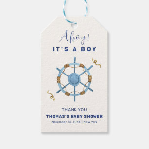 Blue Modern Ahoy Nautical Boy Baby shower Cadeaulabel