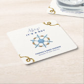 Blue Modern Ahoy Nautical Boy Baby shower Kartonnen Onderzetters (Schuin)