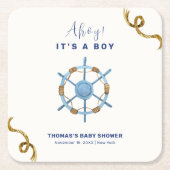 Blue Modern Ahoy Nautical Boy Baby shower Kartonnen Onderzetters (Voorkant)