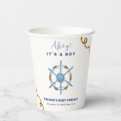 Blue Modern Ahoy Nautical Boy Baby shower Papieren Bekers (Achterkant)
