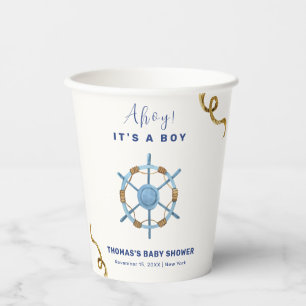 Blue Modern Ahoy Nautical Boy Baby shower Papieren Bekers