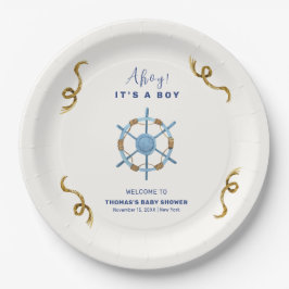 Blue Modern Ahoy Nautical Boy Baby shower Papieren Bordje