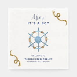 Blue Modern Ahoy Nautical Boy Baby shower Servet
