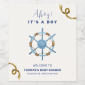 Blue Modern Ahoy Nautical Boy Baby shower Wijn Etiket (Enkel label)