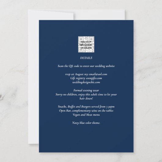 Blue Modern Ampersand Wedding Invite QR Code RSVP Kaart (Achterkant)