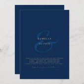 Blue Modern Ampersand Wedding Invite QR Code RSVP Kaart (Voorkant / Achterkant)