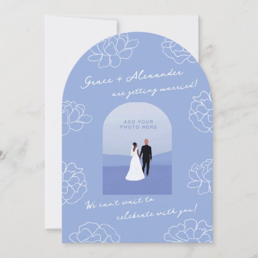 Blue Modern Arch Botanische bruiloft uitnodiging (Voorkant)