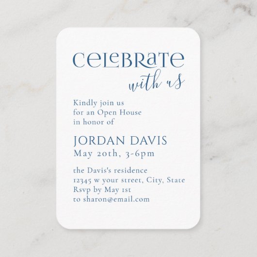 Blue Modern Arch Foto Afstuderen Aankondiging (Achterkant)