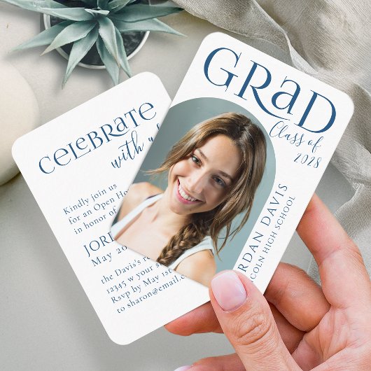 Blue Modern Arch Foto Afstuderen Aankondiging