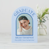 Blue Modern Arch Grad Photo Announcement  Kaart (Staand voorkant)