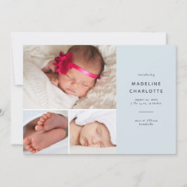 Blue Modern Baby Boy Multi-Photo Birth Aankondiging