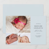 Blue Modern Baby Boy Multi-Photo Birth Aankondiging (Voorkant / Achterkant)