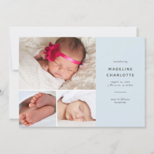 Blue Modern Baby Boy Multi-Photo Birth Aankondiging