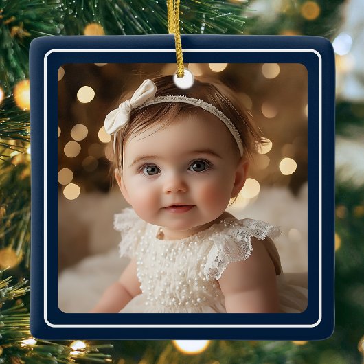 Blue Modern Baby Foto Minimalistische Vakantiefoto Keramisch Ornament