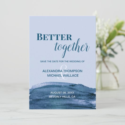 Blue Modern Better Together waterverf Wedding (Staand voorkant)