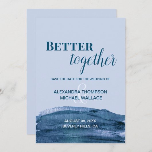 Blue Modern Better Together waterverf Wedding (Voorkant / Achterkant)
