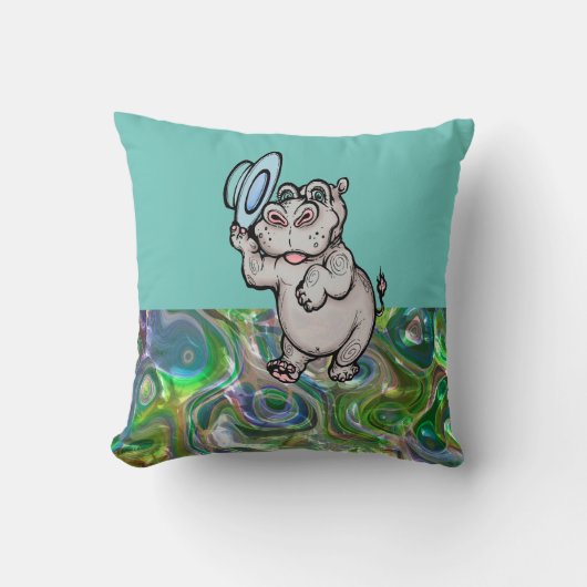 Blue Modern Birth Baby for Kids Hippopotamus mint Kussen (Voorkant)