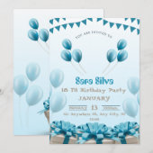 Blue Modern Birthday Invitation Card Kaart (Voorkant / Achterkant)