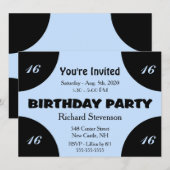 Blue Modern Birthday Invitation Kaart (Voorkant / Achterkant)