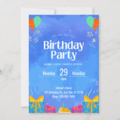 Blue Modern Birthday Invitation Kaart (Voorkant)