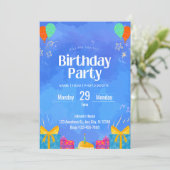 Blue Modern Birthday Invitation Kaart (Staand voorkant)