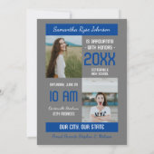 Blue Modern Block 3-Photo Afstuderen Kaart (Achterkant)