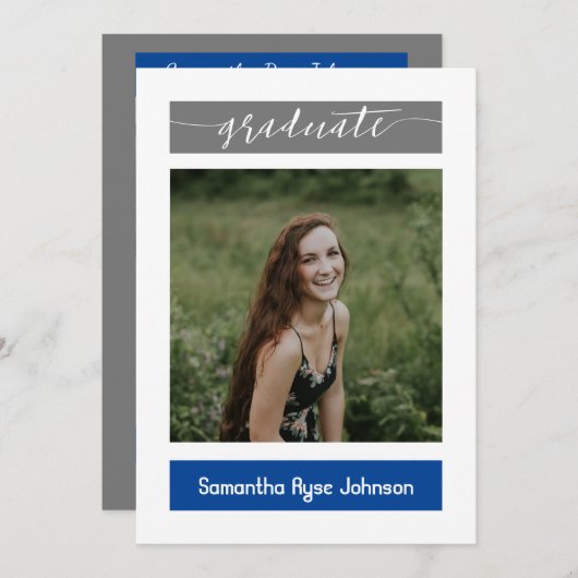 Blue Modern Block 3-Photo Afstuderen Kaart (Voorkant / Achterkant)