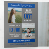 Blue Modern Block 5-Photo Afstuderen Drieluik Uitnodiging (Binnenzijde eerst)