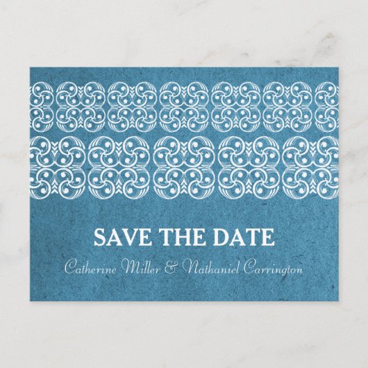 Blue Modern Bohemian Save the Date Briefkaart (Voorkant)