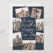 Blue Modern Boho 8 Fotocollage Kerstmis Feestdagenkaart (Voorkant)